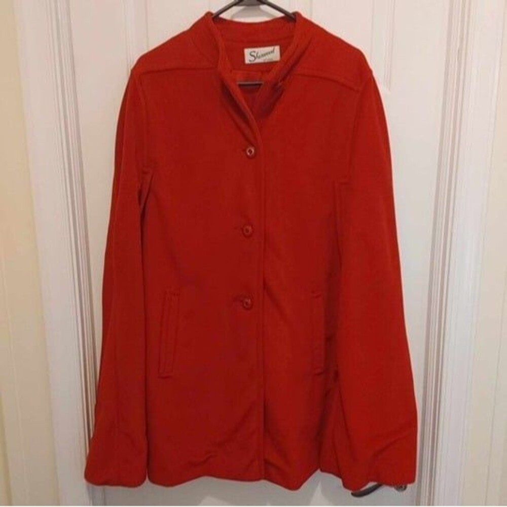 Vintage Wool Swing Cape Coat Red Button Front Sherwood of Ohio USA OSFM